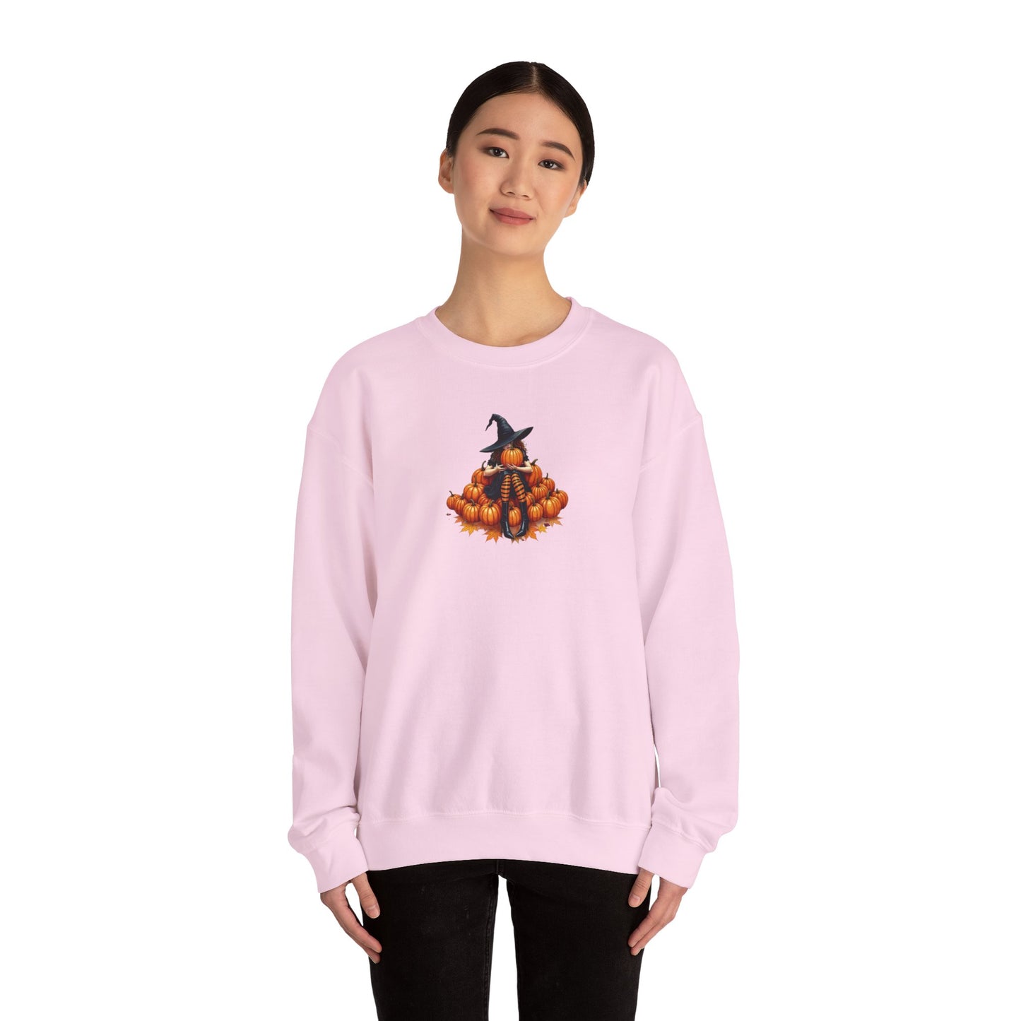 Cute Shy Witch Halloween Pumpkin Crewneck Sweatshirt Cozy Fall Apparel Season Gift for her  Unisex Sweatshirt Halloween Decor Fall Fashion