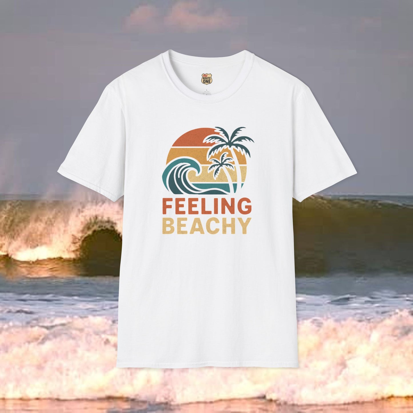 Feeling Beachy wave and palms, Gildan 64000 Softstyle T-Shirt, Comfortable Graphic Tee, Casual Wear, Gift for Him/Her, Everyday Style, Summer Essential