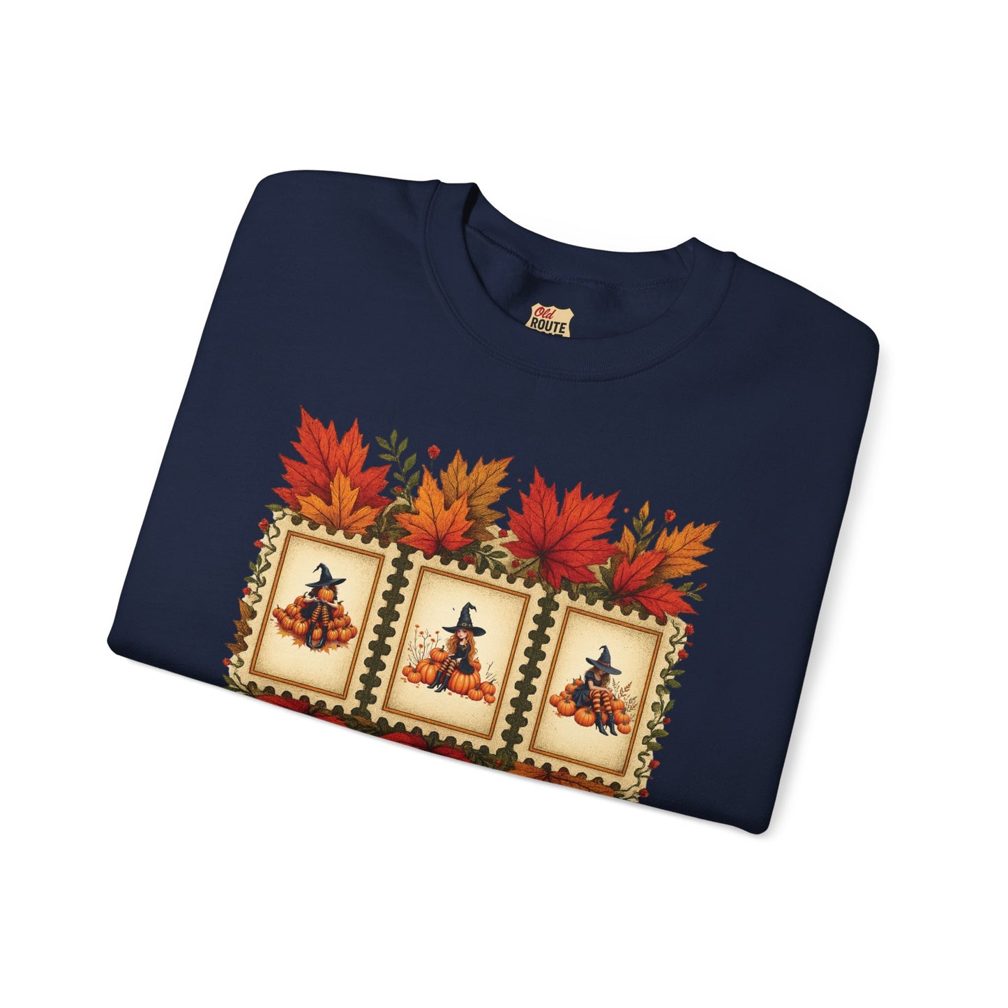 Autumn Leaves Witch Pumpkin gift for her Crewneck Sweatshirt Cozy Fall Apparel Halloween Gift Fleece Seasonal Fashion