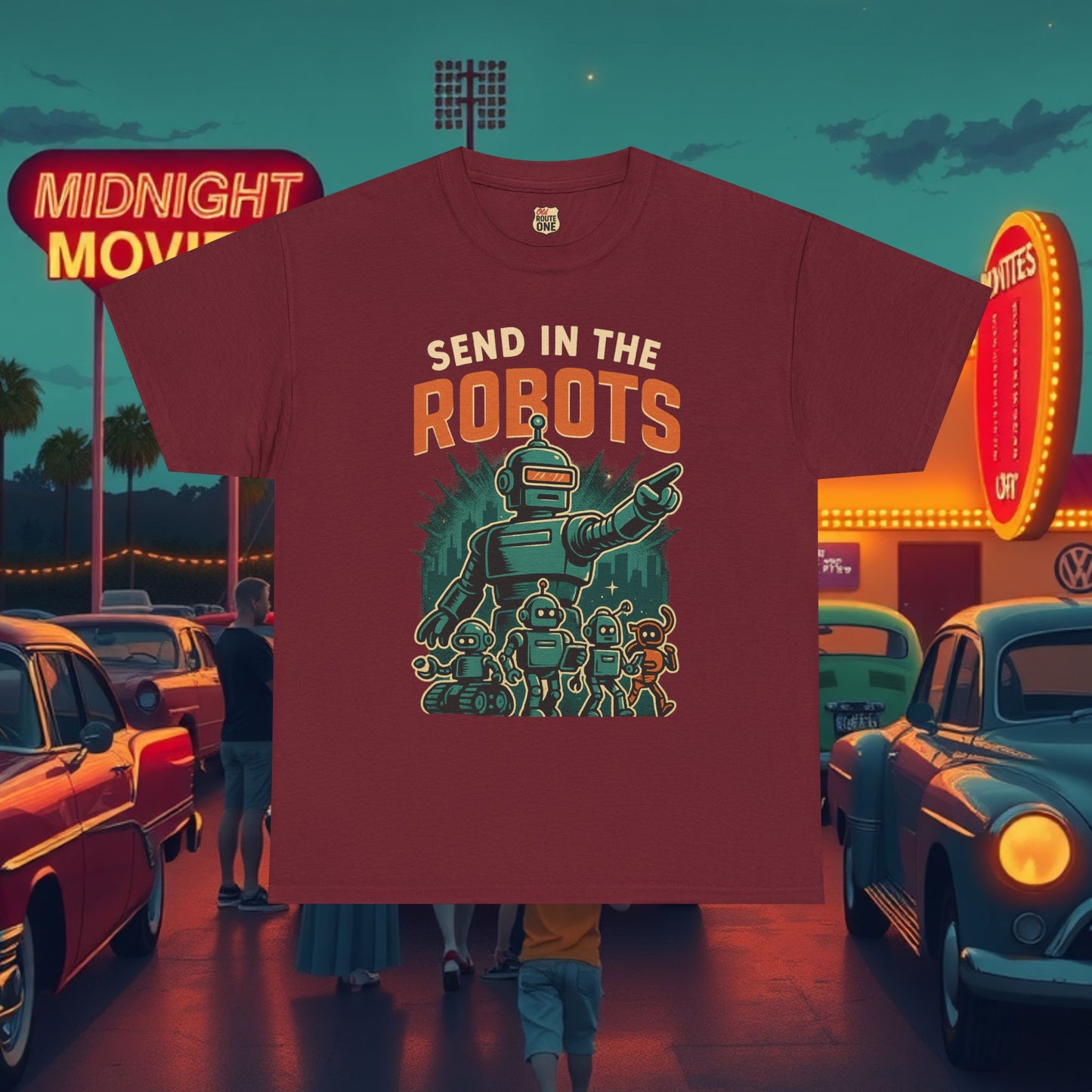 SEND IN THE ROBOTS Awesome Retro Sci-Fi t-shirt