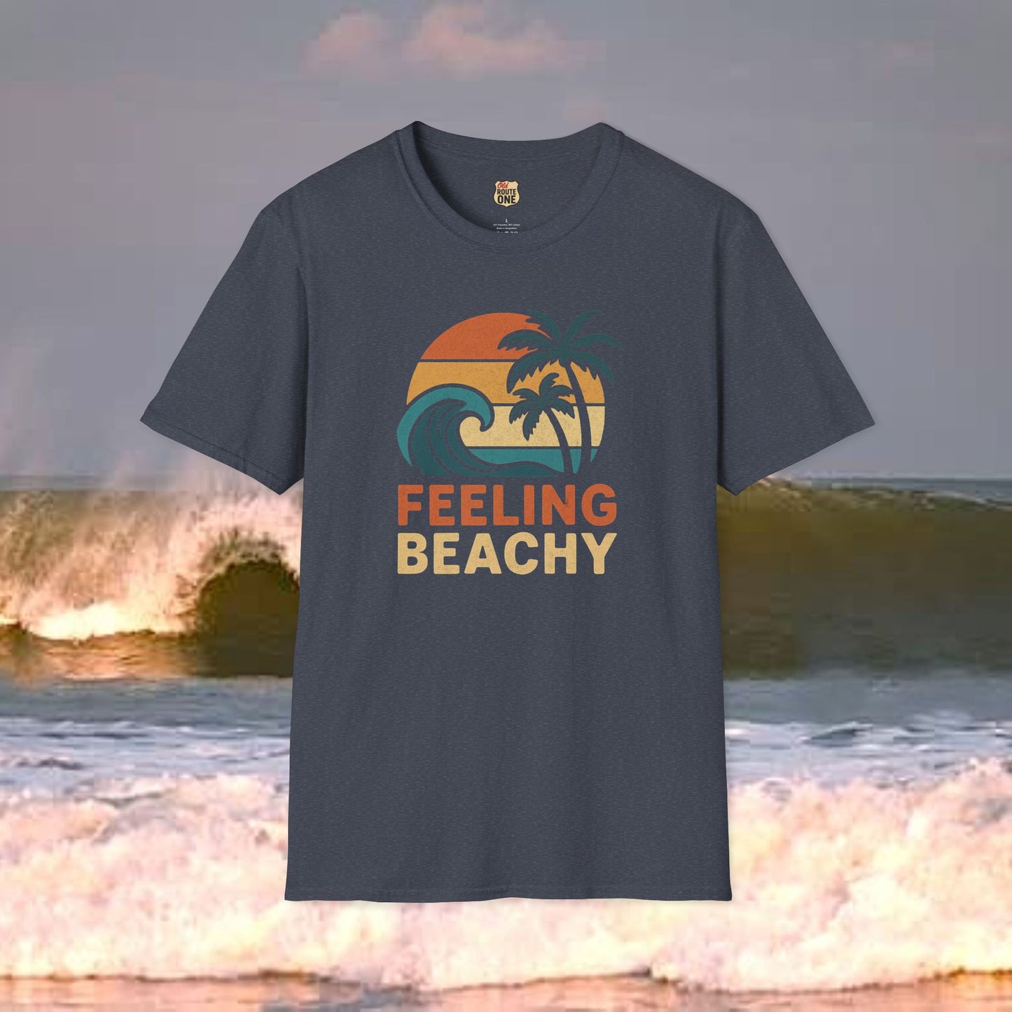Feeling Beachy wave and palms, Gildan 64000 Softstyle T-Shirt, Comfortable Graphic Tee, Casual Wear, Gift for Him/Her, Everyday Style, Summer Essential
