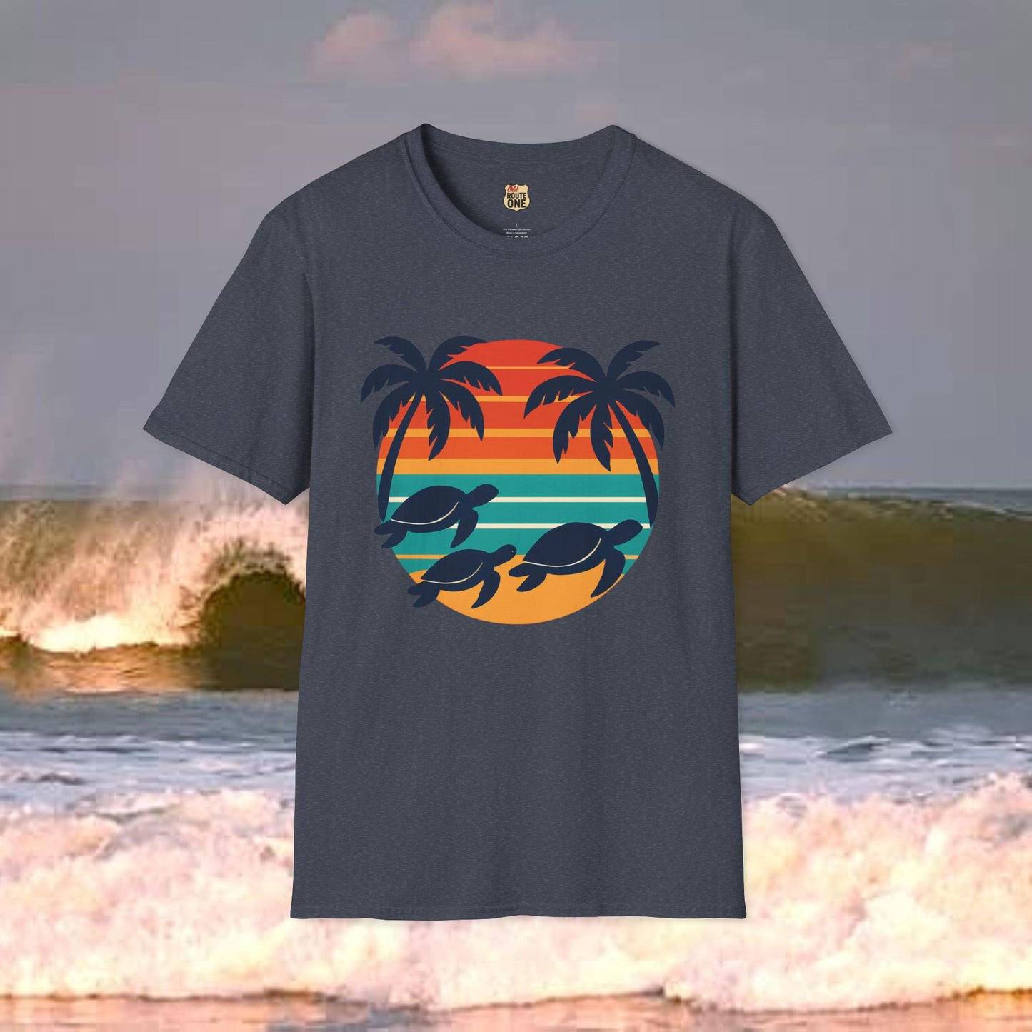 Sea Turtle Sun, Gildan 64000 Softstyle T-Shirt, Comfortable Graphic Tee, Casual Wear, Gift for Him/Her, Everyday Style, Summer Essential