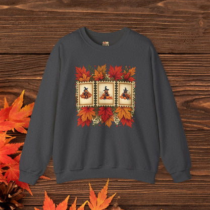 Autumn Leaves Witch Pumpkin gift for her Crewneck Sweatshirt Cozy Fall Apparel Halloween Gift Fleece Seasonal Fashion