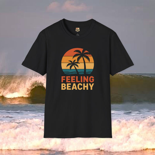 Feeling Beachy sunset palms, Gildan 64000 Softstyle T-Shirt, Comfortable Graphic Tee, Casual Wear, Gift for Him/Her, Everyday Style, Summer Essential
