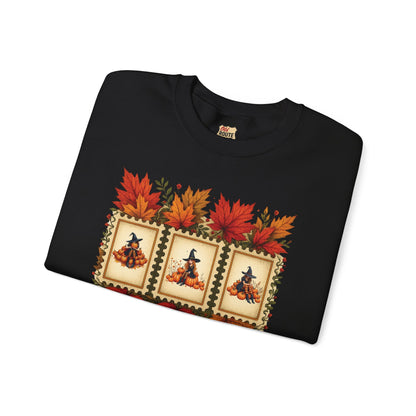 Autumn Leaves Witch Pumpkin gift for her Crewneck Sweatshirt Cozy Fall Apparel Halloween Gift Fleece Seasonal Fashion