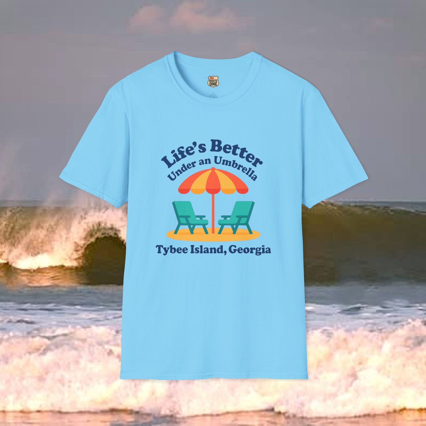 Lifes Better Under an Umbrella Tybee Island, Gildan 64000 Softstyle T-Shirt, Comfortable Graphic Tee, Casual Wear, Gift for Him/Her, Everyday Style, Summer Essential