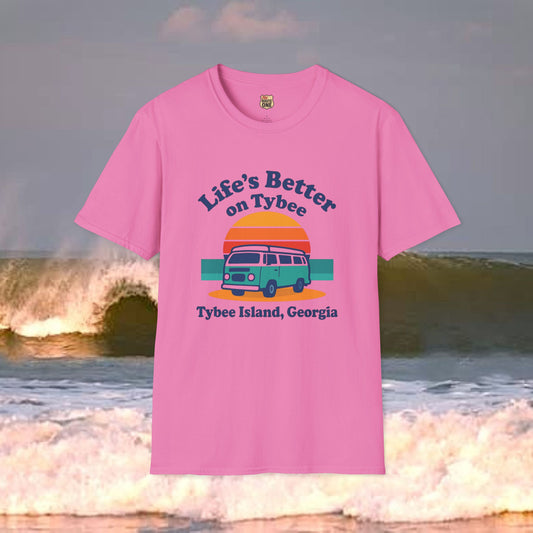 Life's Better On Tybee, Gildan 64000 Softstyle T-Shirt, Comfortable Graphic Tee, Casual Wear, Gift for Him/Her, Everyday Style, Summer Essential