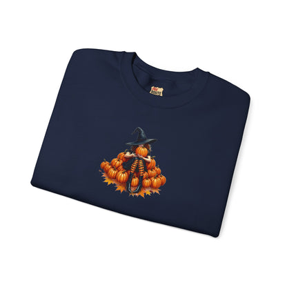 Cute Shy Witch Halloween Pumpkin Crewneck Sweatshirt Cozy Fall Apparel Season Gift for her  Unisex Sweatshirt Halloween Decor Fall Fashion
