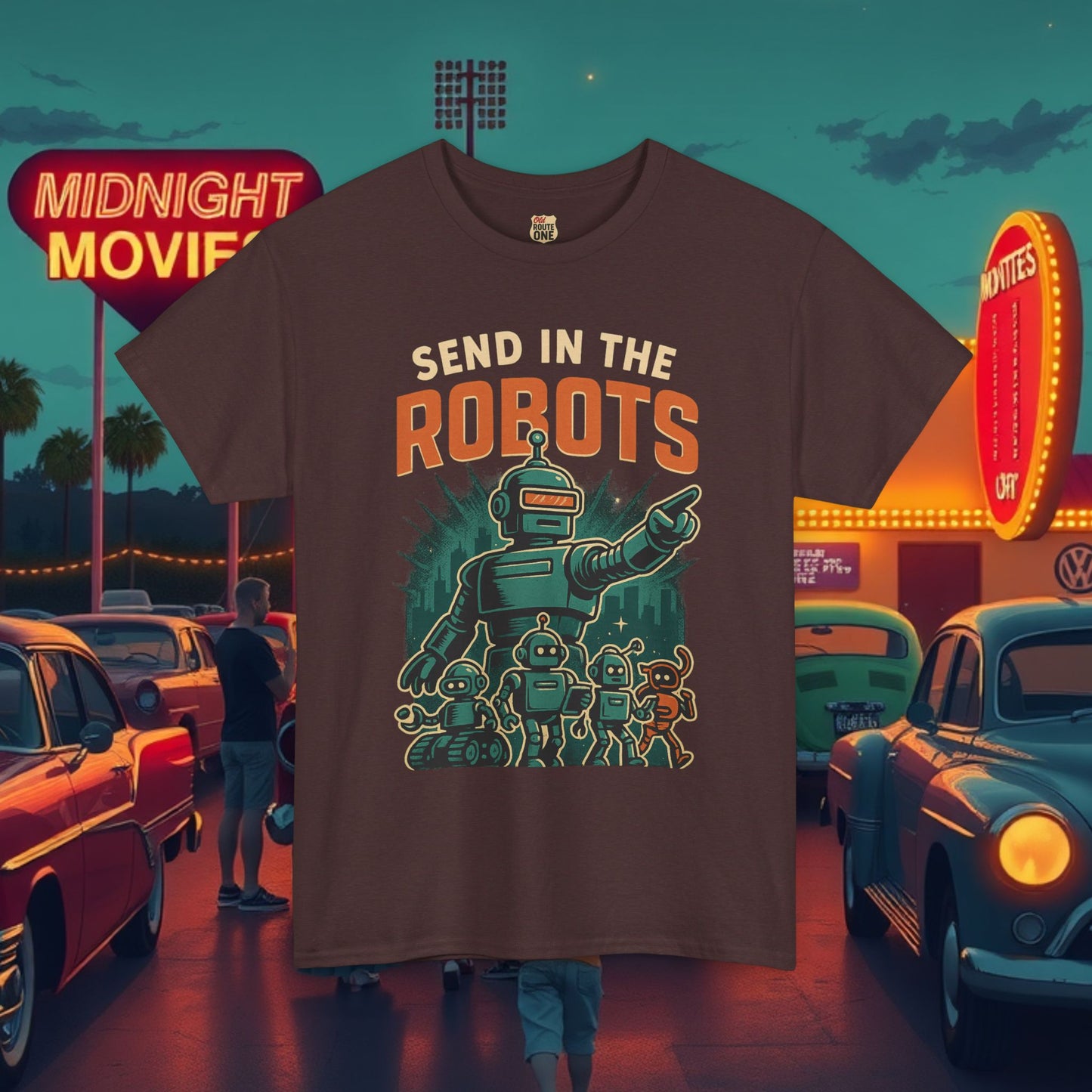 SEND IN THE ROBOTS Awesome Retro Sci-Fi t-shirt