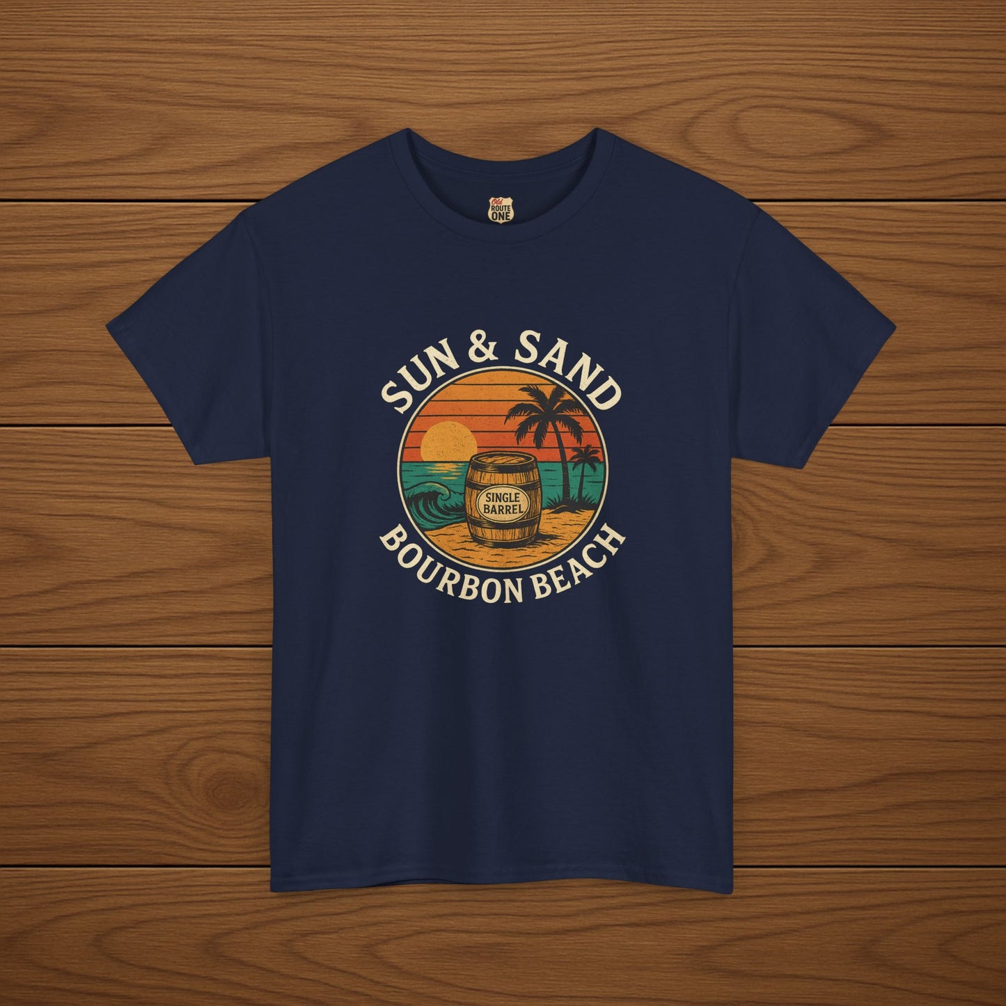 BOURBON BEACH SUN & SAND Cotton T-shirt, Stylish Casual Wear, Gift for Whiskey Enthusiasts, Perfect for Parties & Celebrations