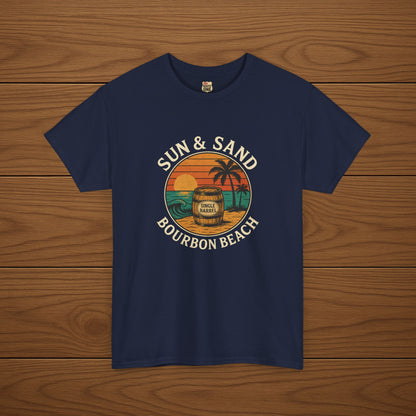BOURBON BEACH SUN & SAND Cotton T-shirt, Stylish Casual Wear, Gift for Whiskey Enthusiasts, Perfect for Parties & Celebrations