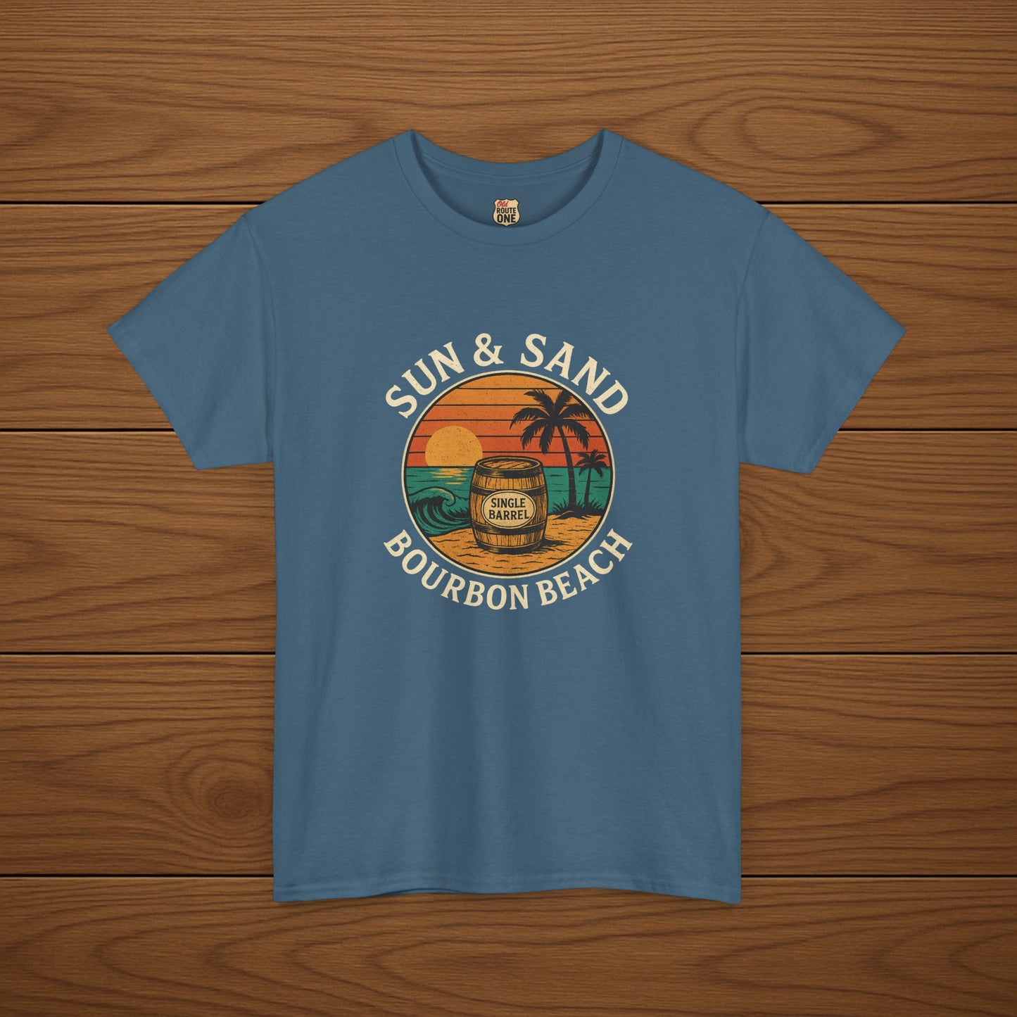 BOURBON BEACH SUN & SAND Cotton T-shirt, Stylish Casual Wear, Gift for Whiskey Enthusiasts, Perfect for Parties & Celebrations