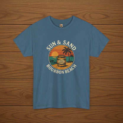 BOURBON BEACH SUN & SAND Cotton T-shirt, Stylish Casual Wear, Gift for Whiskey Enthusiasts, Perfect for Parties & Celebrations