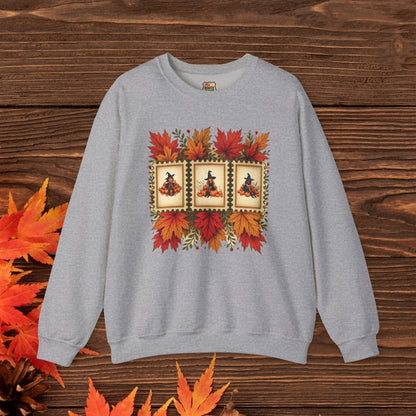 Autumn Leaves Witch Pumpkin gift for her Crewneck Sweatshirt Cozy Fall Apparel Halloween Gift Fleece Seasonal Fashion