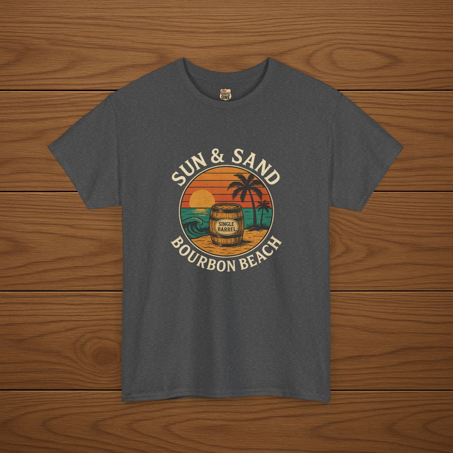 BOURBON BEACH SUN & SAND Cotton T-shirt, Stylish Casual Wear, Gift for Whiskey Enthusiasts, Perfect for Parties & Celebrations