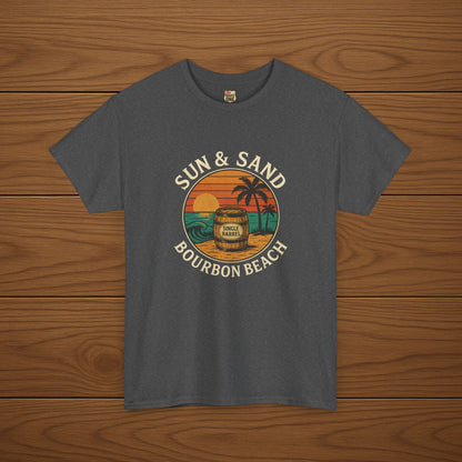 BOURBON BEACH SUN & SAND Cotton T-shirt, Stylish Casual Wear, Gift for Whiskey Enthusiasts, Perfect for Parties & Celebrations