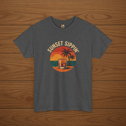 SUNSET SIPPIN' Cotton T-shirt, Stylish Casual Wear, Gift for Whiskey Enthusiasts, Perfect for Parties & Celebrations