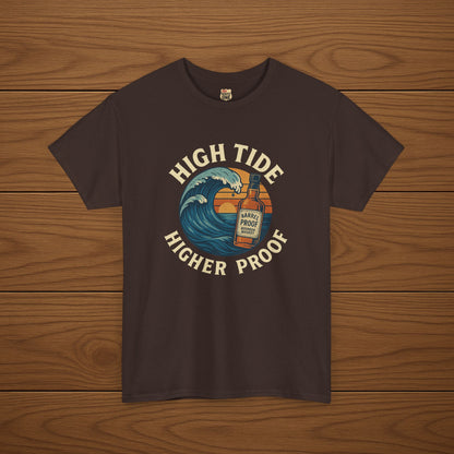 HIGH TIDE, HIGHER PROOF Cotton T-shirt, Stylish Casual Wear, Gift for Whiskey Enthusiasts, Perfect for Parties & Celebrations
