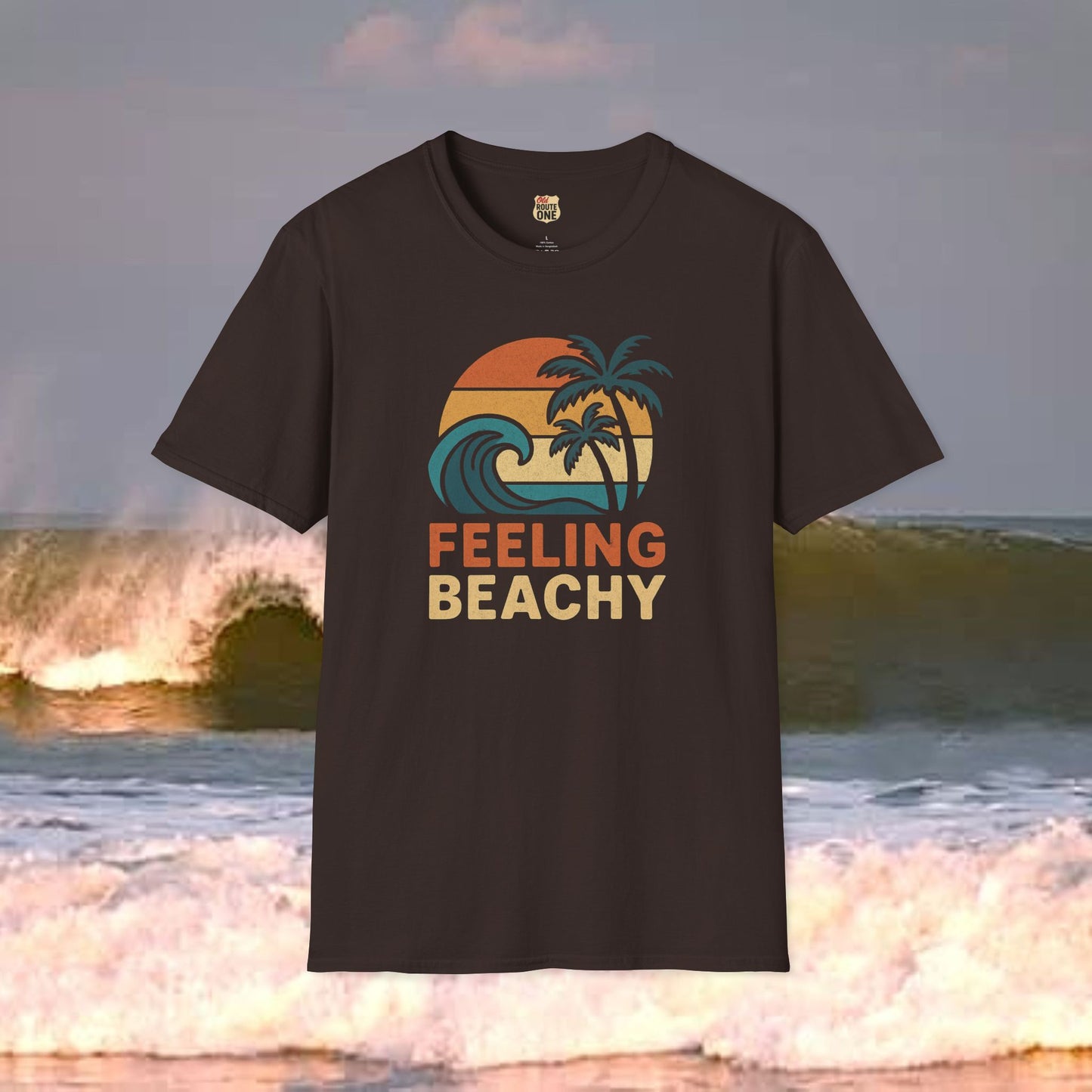 Feeling Beachy wave and palms, Gildan 64000 Softstyle T-Shirt, Comfortable Graphic Tee, Casual Wear, Gift for Him/Her, Everyday Style, Summer Essential