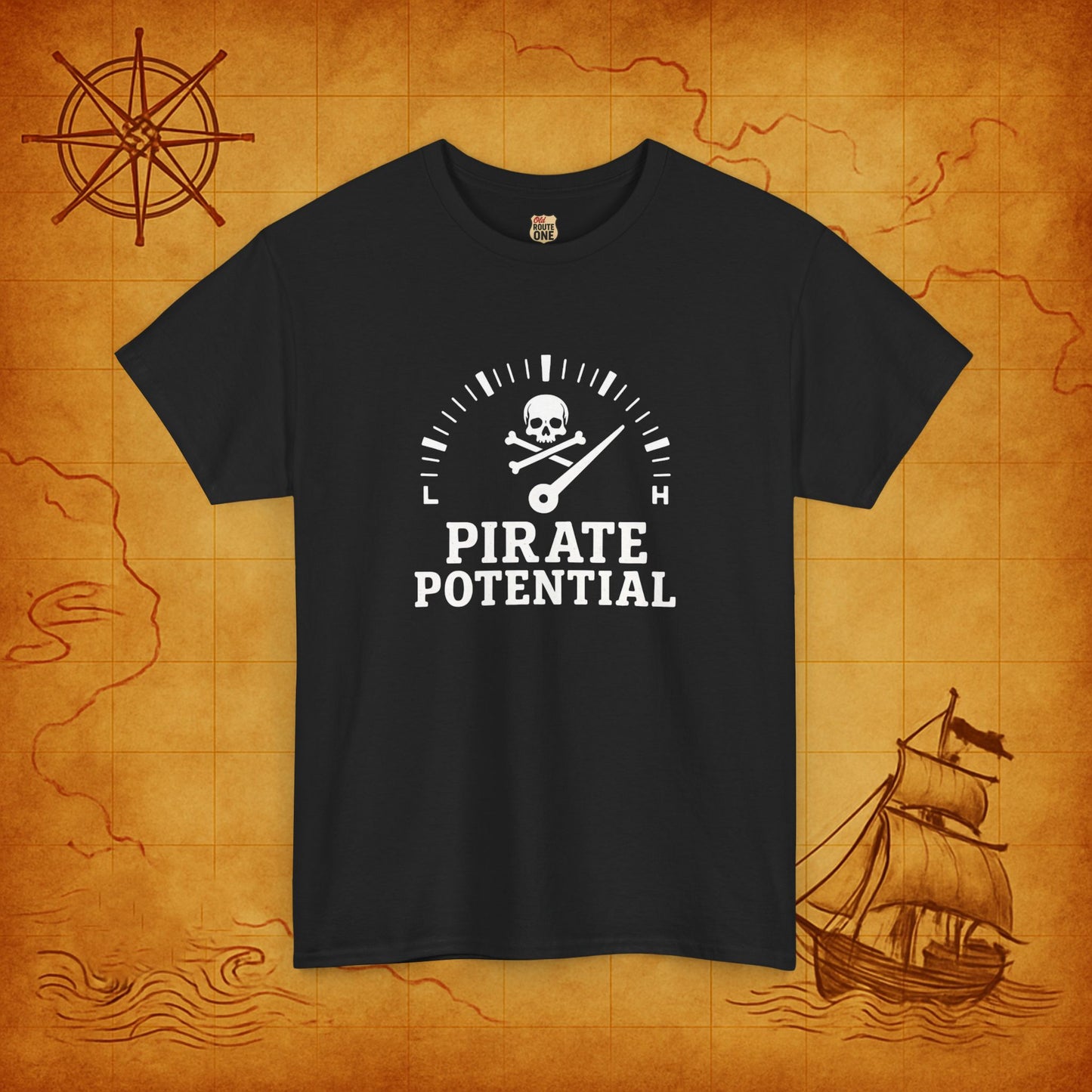 "Pirate Potential" Heavy Cotton Tee, Nautical Gift, Funny Tee, Casual Wear, Pirate Theme Shirt, Adventure Apparel