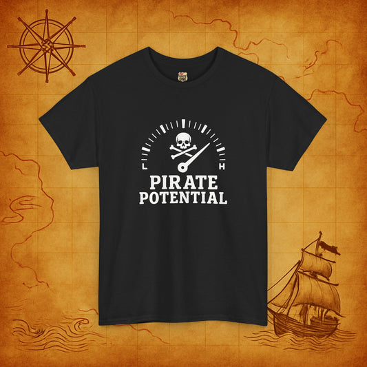 "Pirate Potential" Heavy Cotton Tee, Nautical Gift, Funny Tee, Casual Wear, Pirate Theme Shirt, Adventure Apparel
