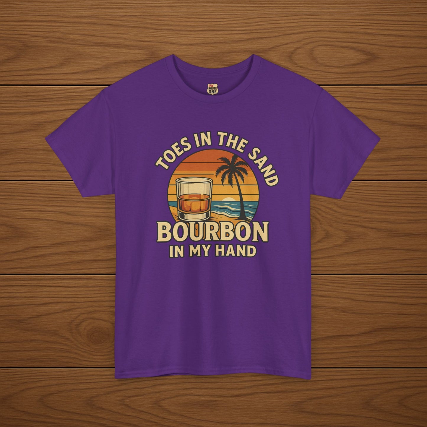 Toes in the Sand Bourbon in my Hand Cotton T-shirt, Stylish Casual Wear, Gift for Whiskey Enthusiasts, Perfect for Parties & Celebrations