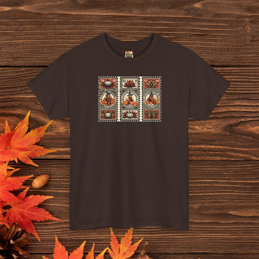 Three Witch Stamp Tee, Unisex Heavy Cotton T-Shirt, Spooky Fall Apparel, Halloween Costume Top, Autumn Graphic Tee