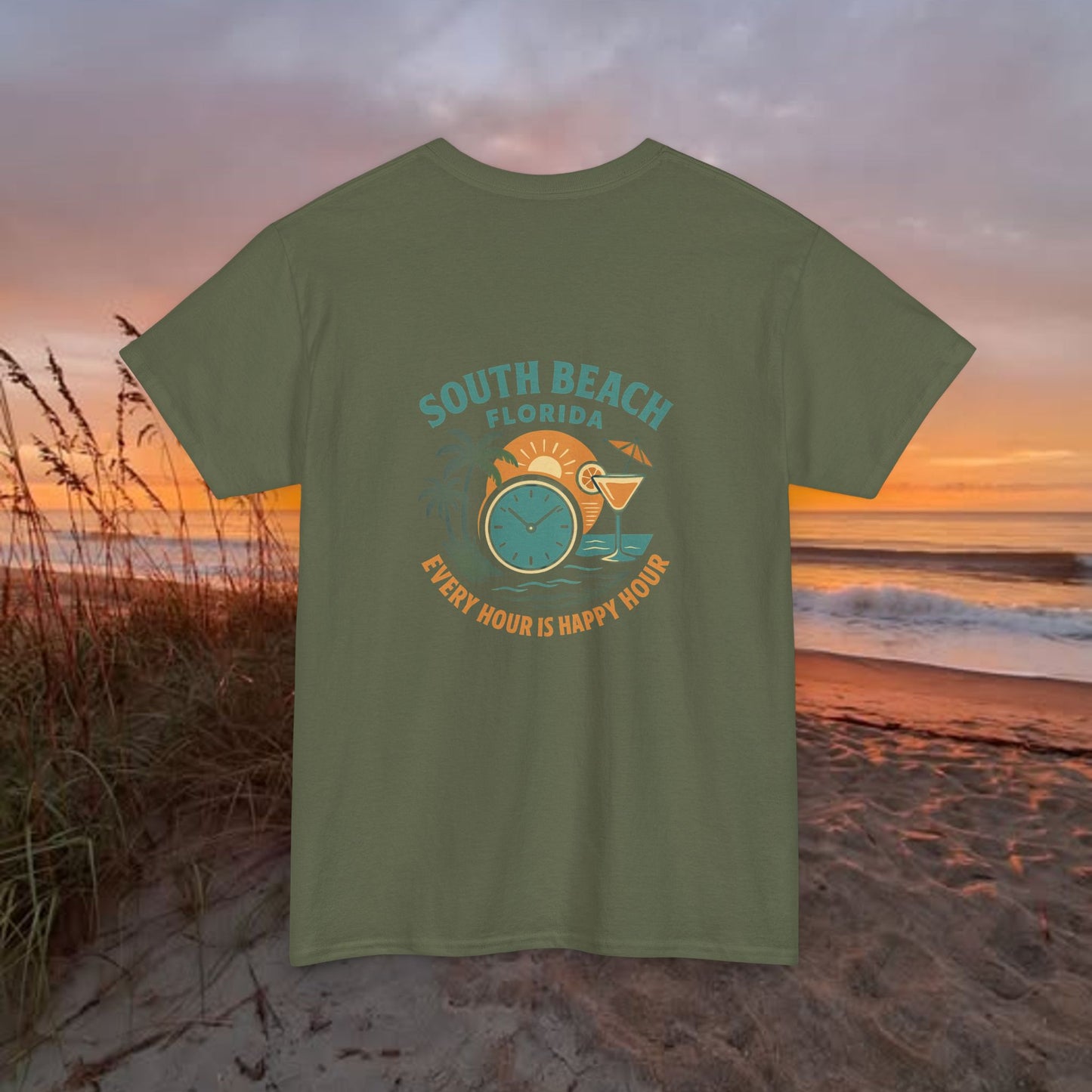 South Beach Florida Every Hour Is Happy Hour, Everyday Tees, Gift for Him/Her, Comfortable Fashion, Eco-Friendly