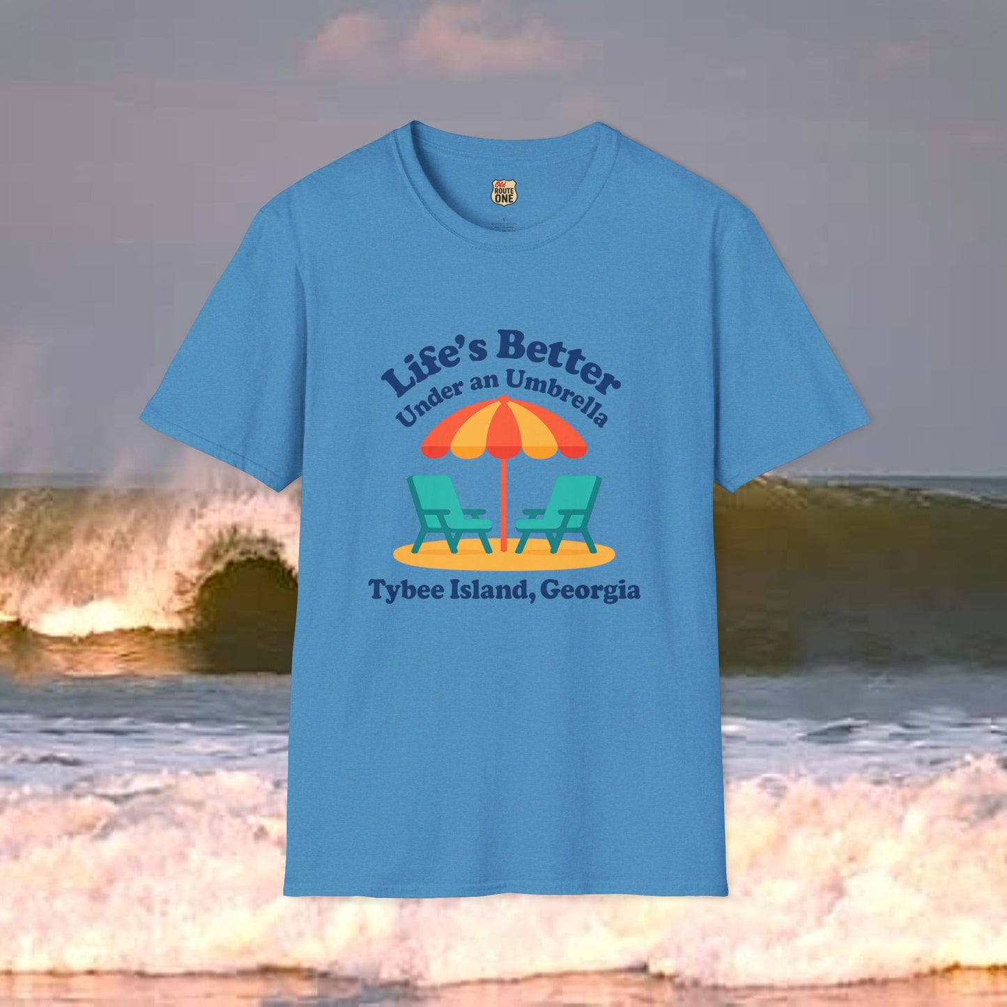 Lifes Better Under an Umbrella Tybee Island, Gildan 64000 Softstyle T-Shirt, Comfortable Graphic Tee, Casual Wear, Gift for Him/Her, Everyday Style, Summer Essential