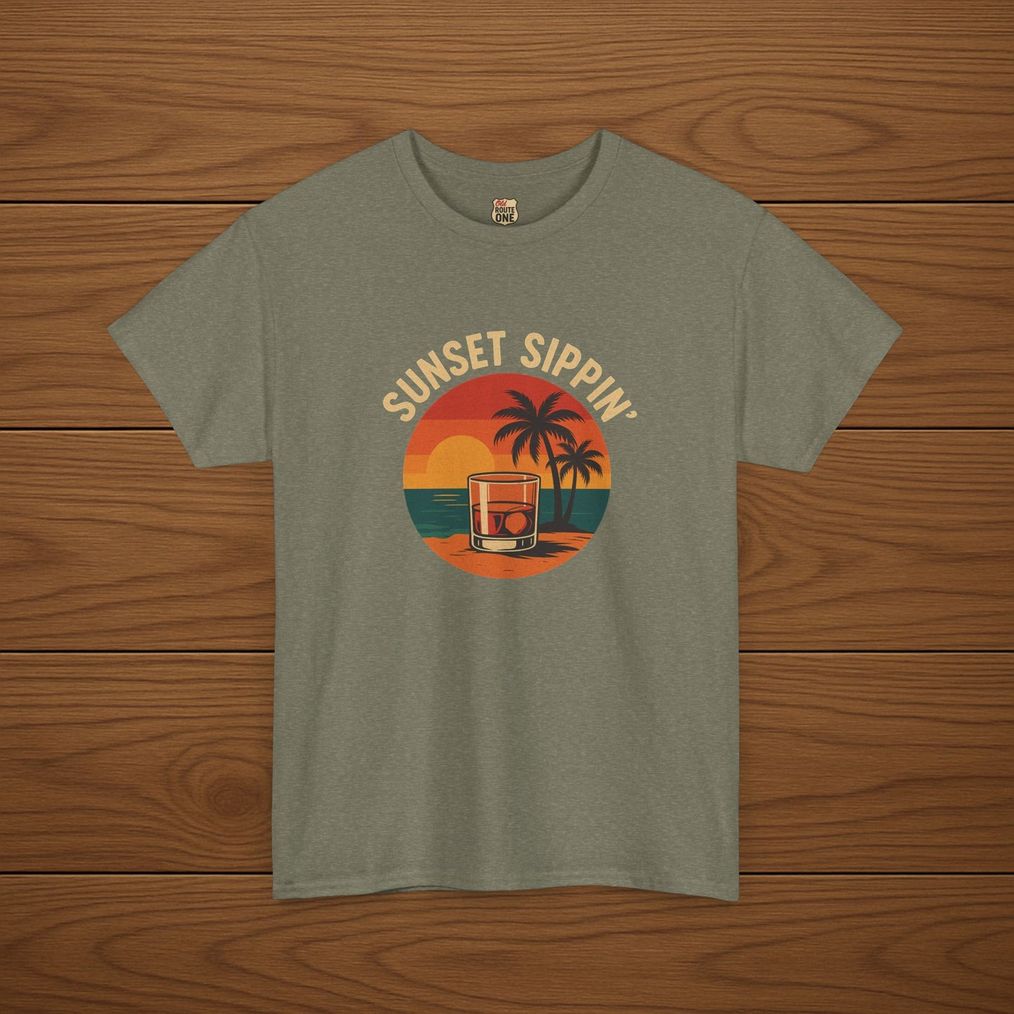 SUNSET SIPPIN' Cotton T-shirt, Stylish Casual Wear, Gift for Whiskey Enthusiasts, Perfect for Parties & Celebrations