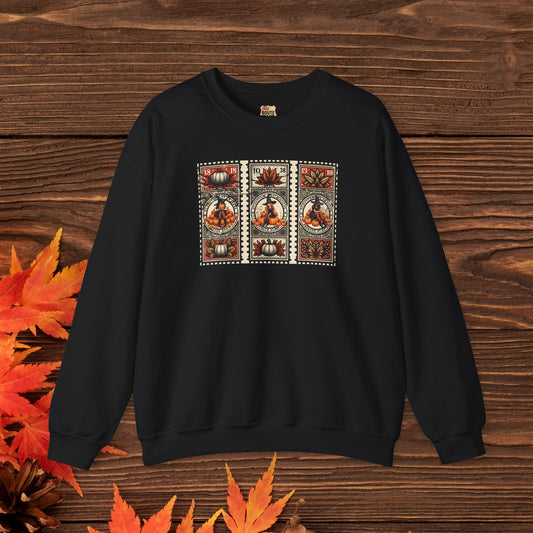 Three Magical Witch Stamps with Pumpkins, gift for her Crewneck Sweatshirt Cozy Fall Apparel Halloween Gift Fleece Seasonal Fashion