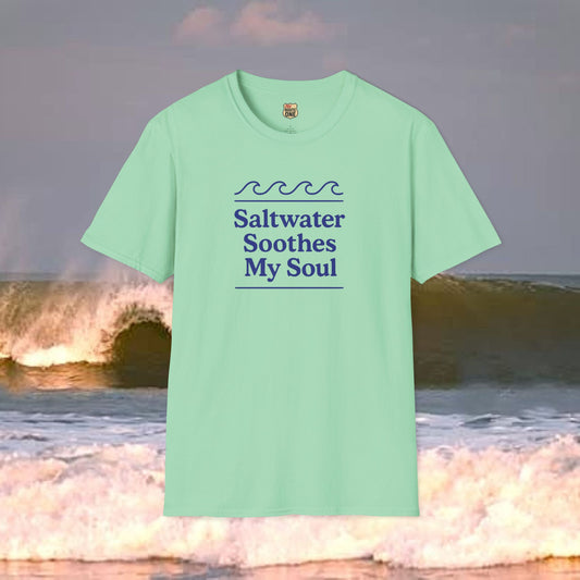 Saltwater Soothes My Soul, Gildan 64000 Softstyle T-Shirt, Comfortable Graphic Tee, Casual Wear, Gift for Him/Her, Everyday Style, Summer Essential