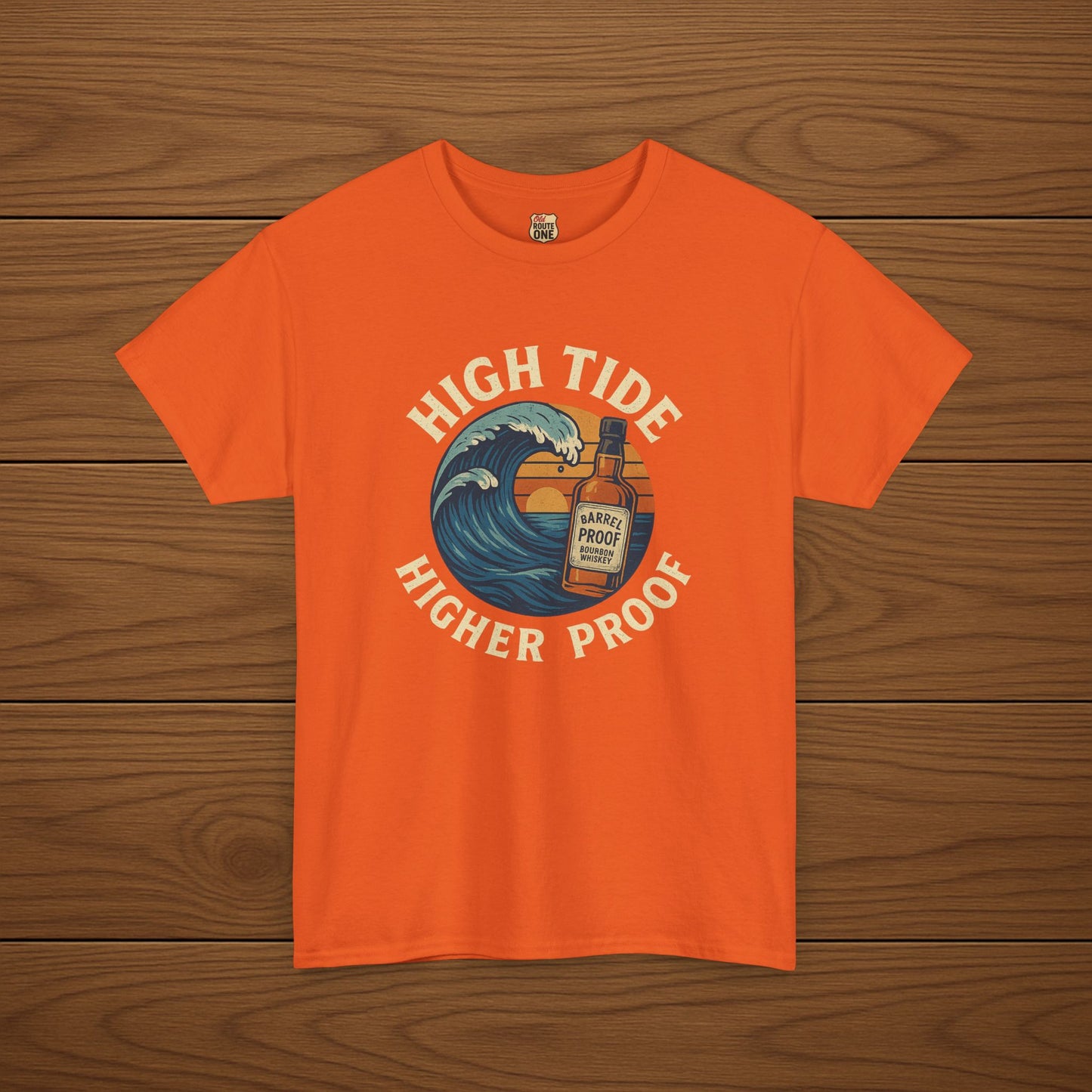 HIGH TIDE, HIGHER PROOF Cotton T-shirt, Stylish Casual Wear, Gift for Whiskey Enthusiasts, Perfect for Parties & Celebrations