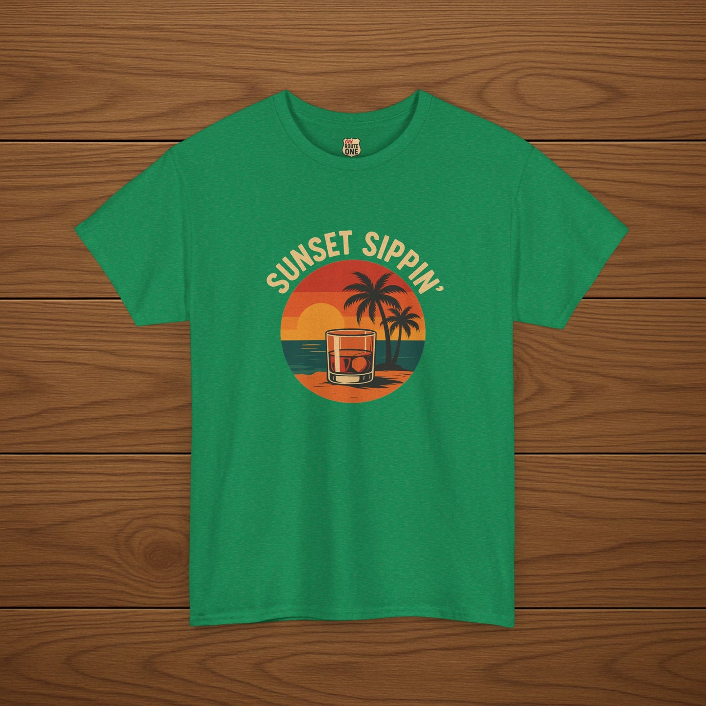 SUNSET SIPPIN' Cotton T-shirt, Stylish Casual Wear, Gift for Whiskey Enthusiasts, Perfect for Parties & Celebrations