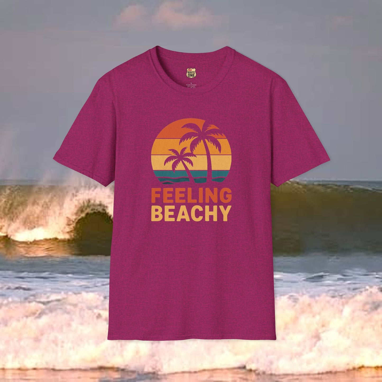 Feeling Beachy sunset palms, Gildan 64000 Softstyle T-Shirt, Comfortable Graphic Tee, Casual Wear, Gift for Him/Her, Everyday Style, Summer Essential