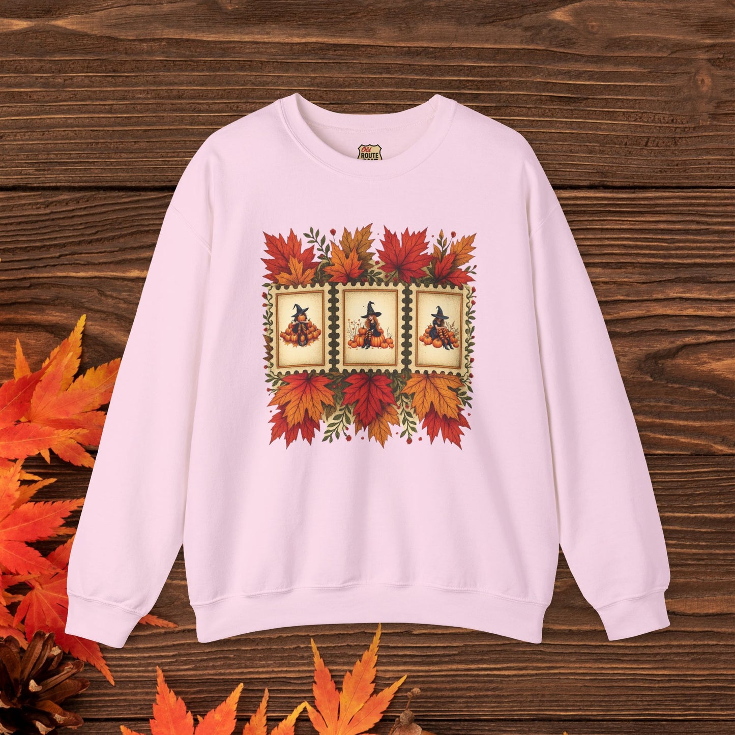 Autumn Leaves Witch Pumpkin gift for her Crewneck Sweatshirt Cozy Fall Apparel Halloween Gift Fleece Seasonal Fashion