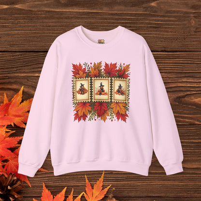 Autumn Leaves Witch Pumpkin gift for her Crewneck Sweatshirt Cozy Fall Apparel Halloween Gift Fleece Seasonal Fashion