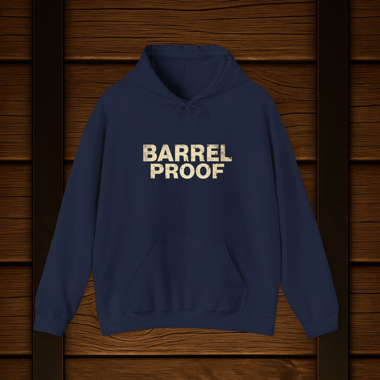 Barrel Proof Hoodie — Vintage Whiskey Label Sweatshirt
