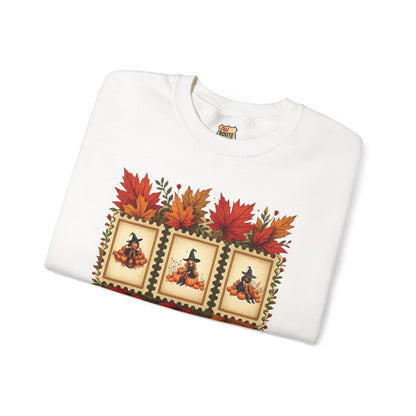 Autumn Leaves Witch Pumpkin gift for her Crewneck Sweatshirt Cozy Fall Apparel Halloween Gift Fleece Seasonal Fashion