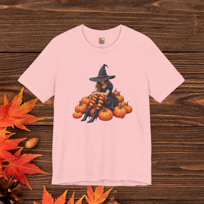 Shy Halloween Witch Short Sleeve Tee - Spooky Fashion, Autumn Style, Pumpkin Lovers Gift, Cute Witch Shirt, Festival Apparel, Comfy [...]