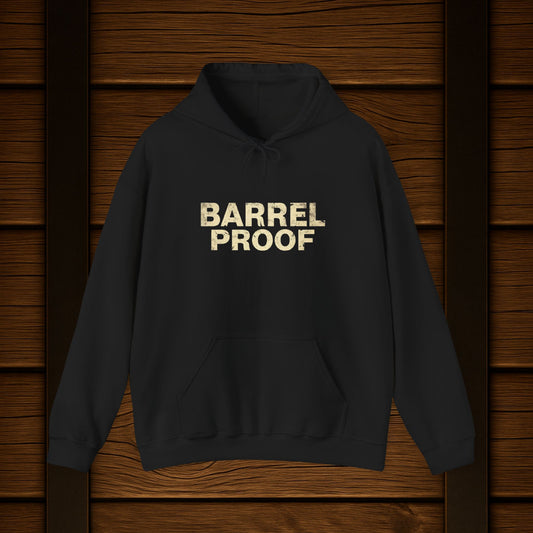 Barrel Proof Hoodie — Vintage Whiskey Label Sweatshirt