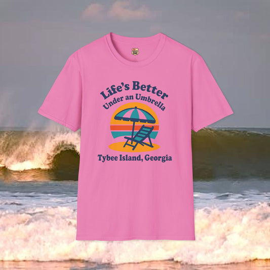Life's Better Under an Umbrella Tybee Island, Gildan 64000 Softstyle T-Shirt, Comfortable Graphic Tee, Casual Wear, Gift for Him/Her, Everyday Style, Summer Essential