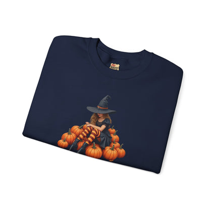 Shy Witch Halloween Pumpkin Crewneck Sweatshirt Cozy Fall Apparel Season Gift for her  Unisex Sweatshirt Halloween Decor Fall Fashion