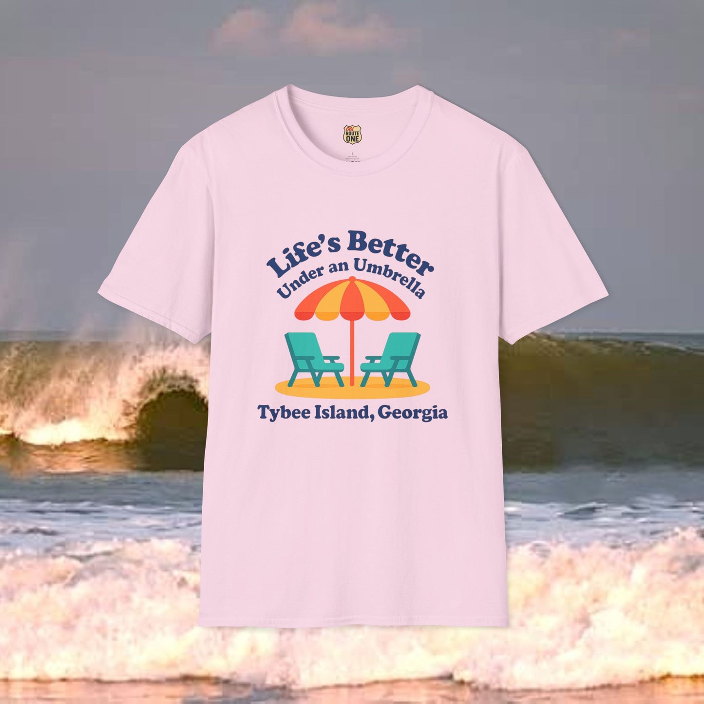 Lifes Better Under an Umbrella Tybee Island, Gildan 64000 Softstyle T-Shirt, Comfortable Graphic Tee, Casual Wear, Gift for Him/Her, Everyday Style, Summer Essential