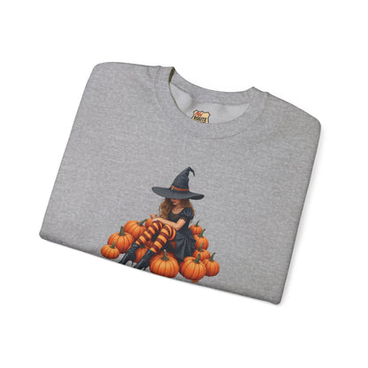 Shy Witch Halloween Pumpkin Crewneck Sweatshirt Cozy Fall Apparel Season Gift for her  Unisex Sweatshirt Halloween Decor Fall Fashion