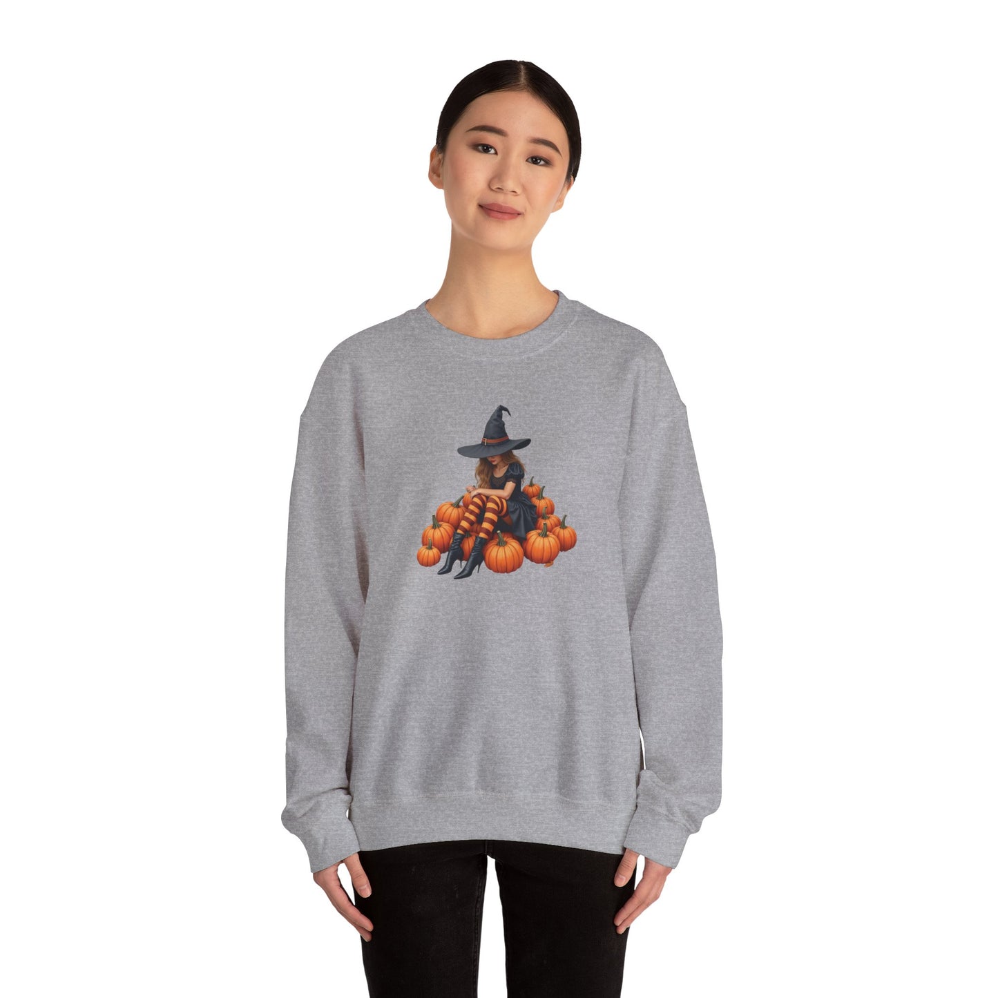 Shy Witch Halloween Pumpkin Crewneck Sweatshirt Cozy Fall Apparel Season Gift for her  Unisex Sweatshirt Halloween Decor Fall Fashion