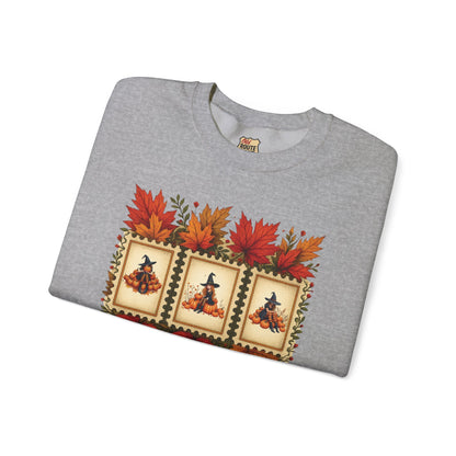 Autumn Leaves Witch Pumpkin gift for her Crewneck Sweatshirt Cozy Fall Apparel Halloween Gift Fleece Seasonal Fashion