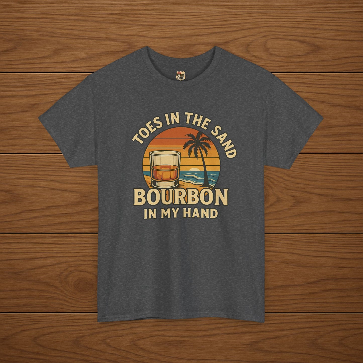Toes in the Sand Bourbon in my Hand Cotton T-shirt, Stylish Casual Wear, Gift for Whiskey Enthusiasts, Perfect for Parties & Celebrations