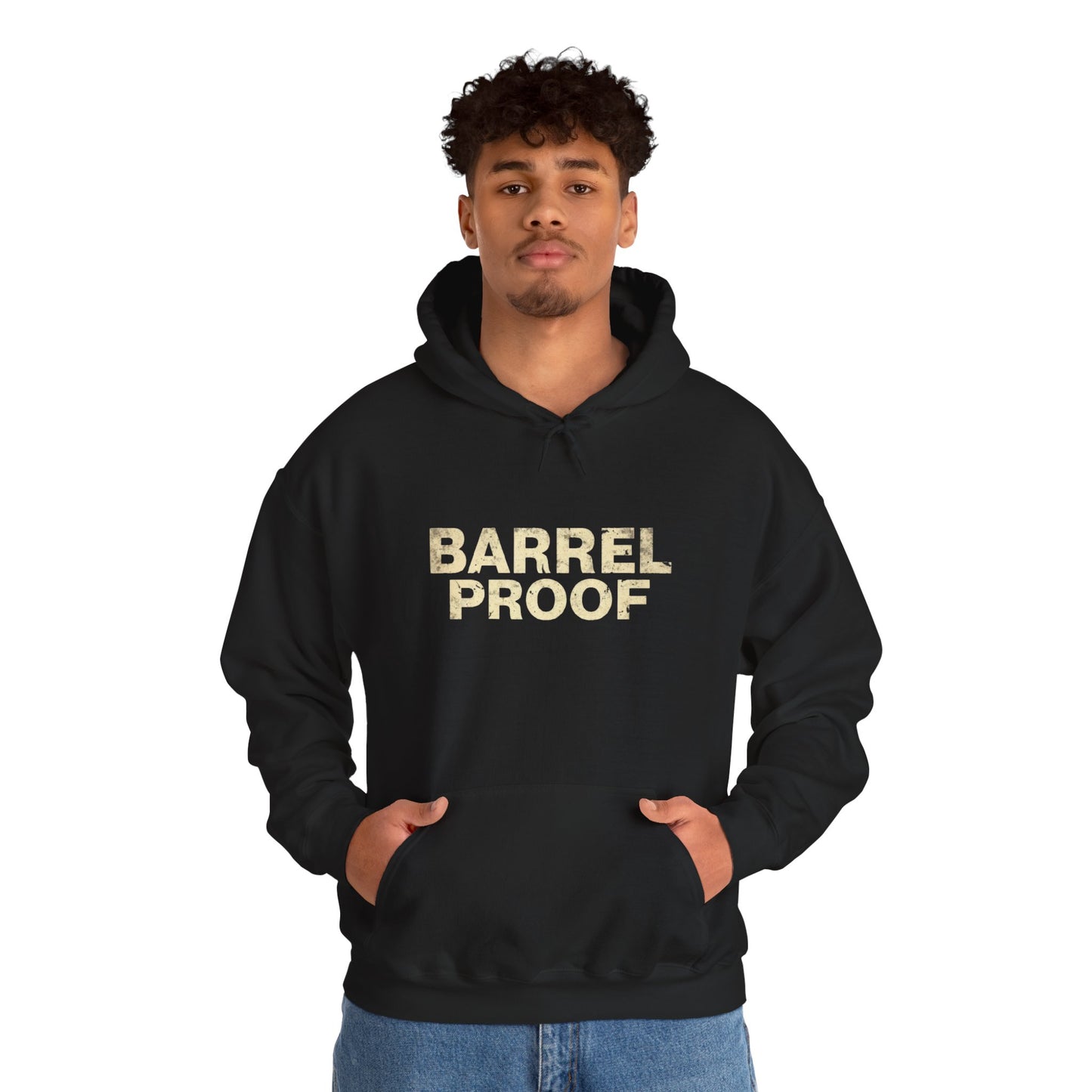 Barrel Proof Hoodie — Vintage Whiskey Label Sweatshirt