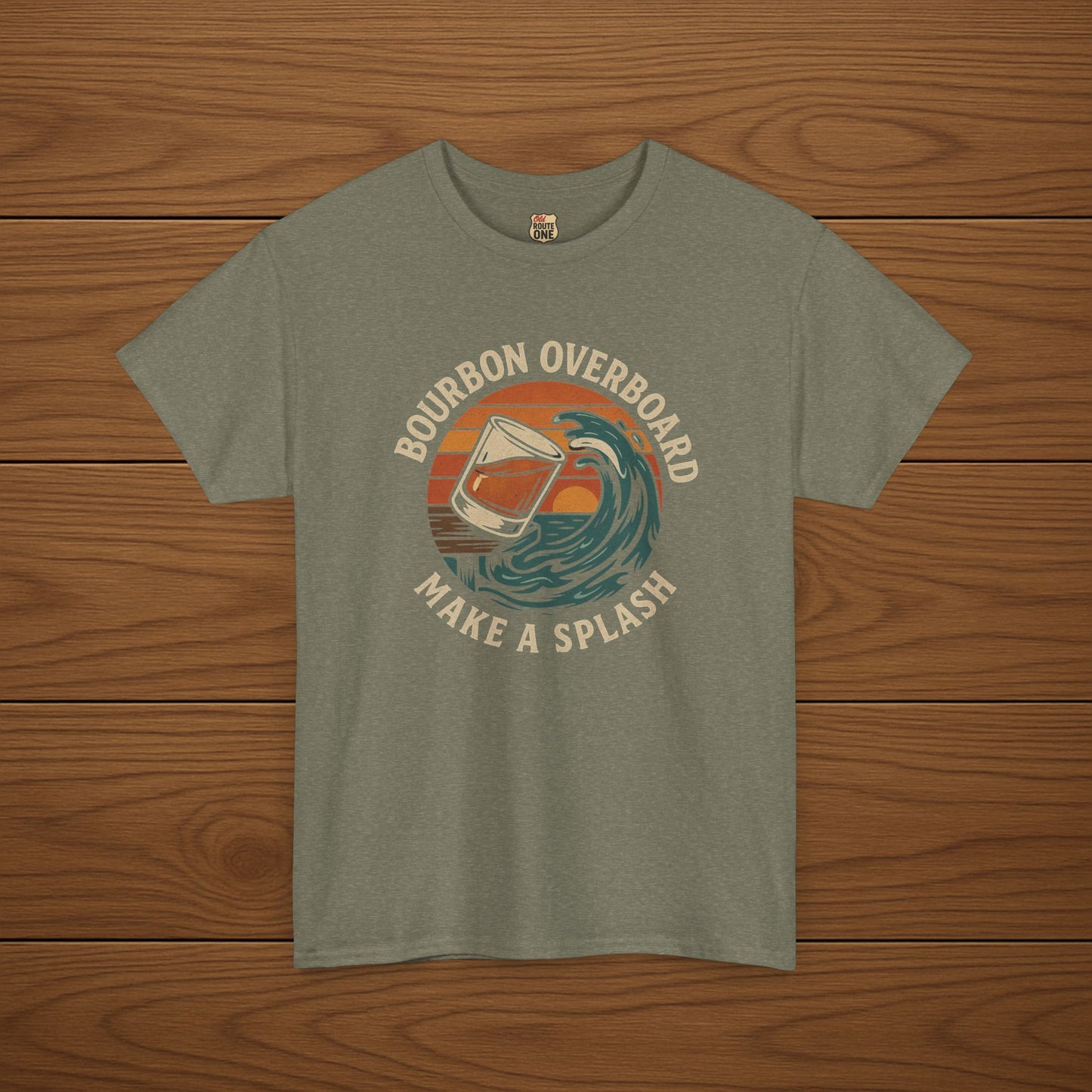 MAKE A SPLASH with BOURBON OVERBOARD Cotton T-shirt, Stylish Casual Wear, Gift for Whiskey Enthusiasts, Perfect for Parties & Celebrations